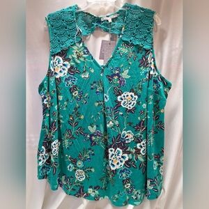 Daniel Rainn Teal Floral Lace Blouse